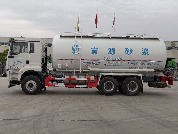 國內首款清潔能源LNG天然氣干混砂漿車/6x4陜汽德龍M3000國六排放干粉砂漿罐車